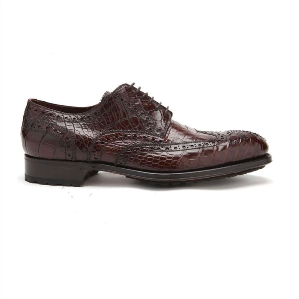 CAPORICCI 3318 genuine alligator shoes.
Dark Brown (Castagno)
Wing tip